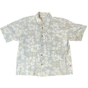 Vintage MCD Tropical Short Sleeve XL Blue Gray Yellow Floral Hawaiian Shirt
